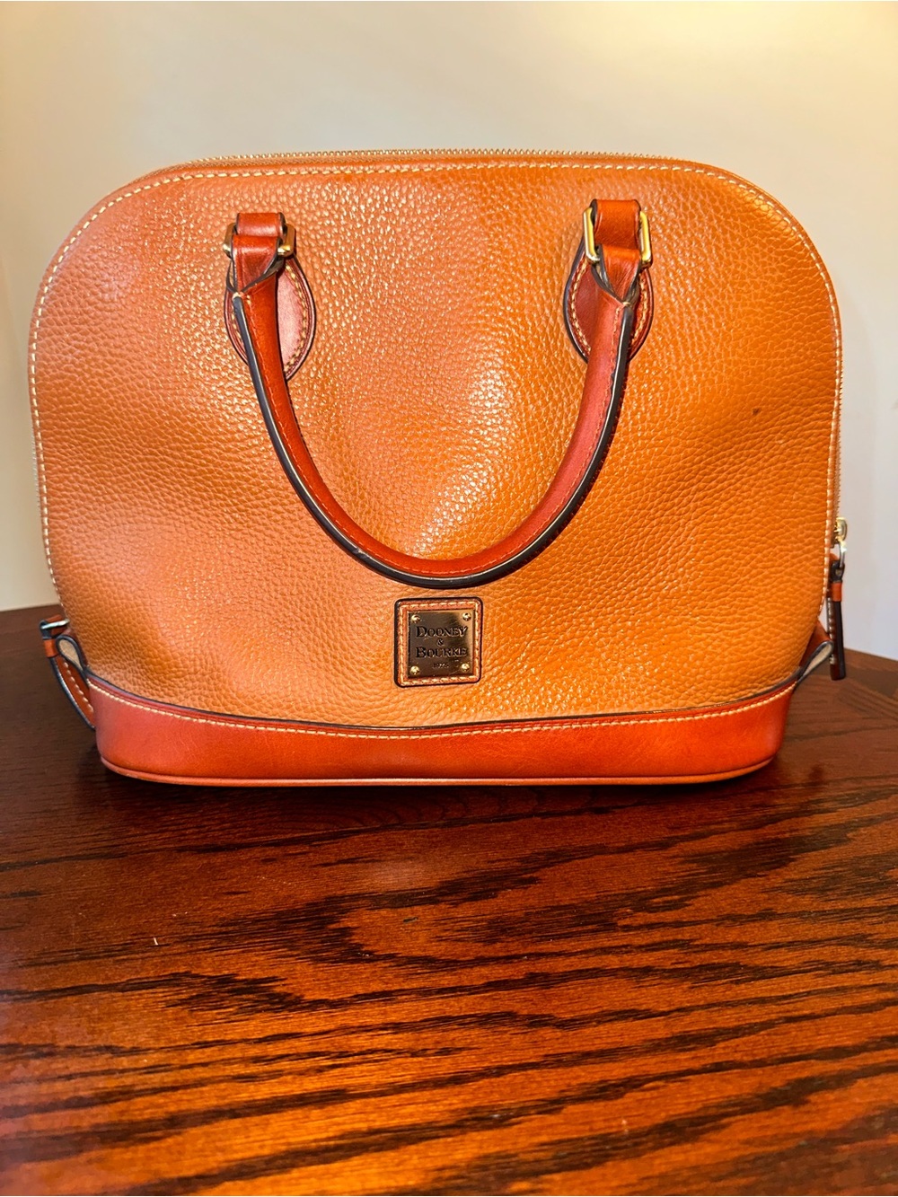 Dooney & Bourke Pebble Grain Zip Zip Satchel Natural Tan Leather Crossbody Purse